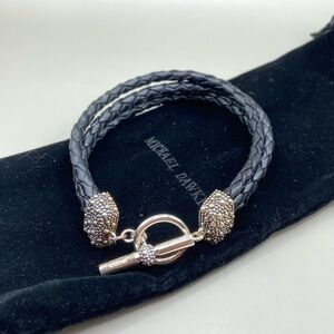 Michael Dawkins Starry Night Braided Black Leather Toggle Bracelet